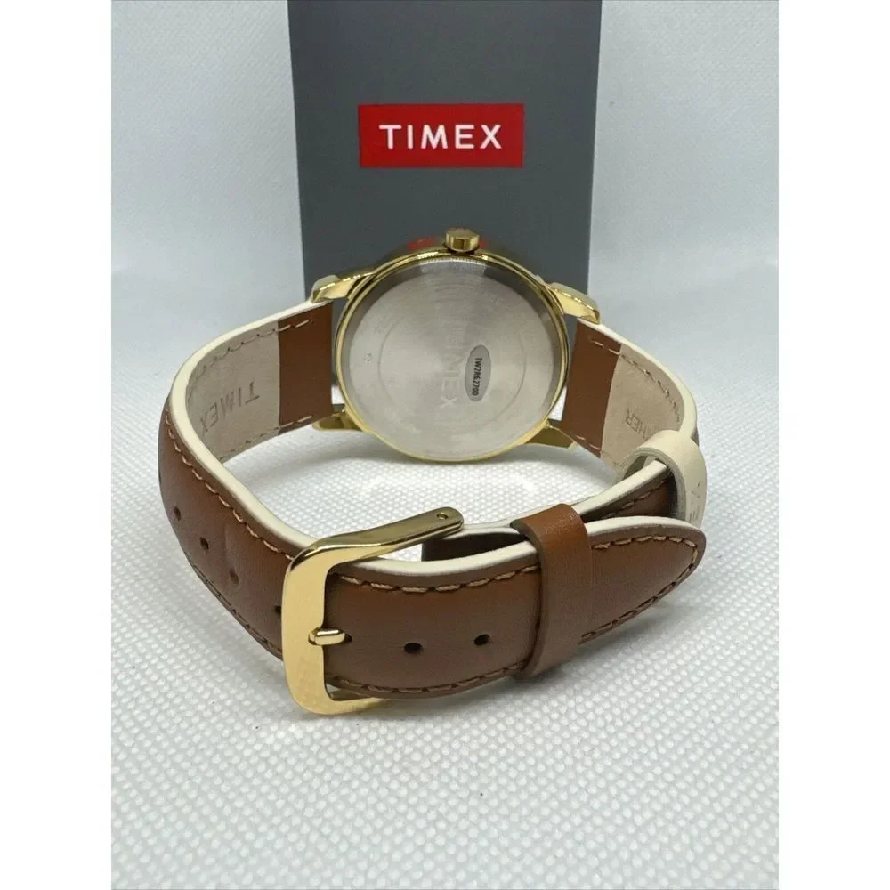 Timex CR2016 Men's Brown Leather Strap Analog Beige Dial Quartz Watch YAY39